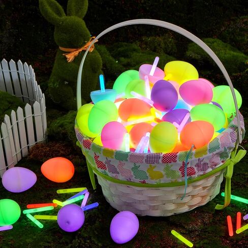 JOYIN 100 Pcs Easter Eggs with 150 Pcs Mini Glow Sticks for Kids Glow-in-The-Dark Basket Stuffers Fillers Gift, Easter Eggs Hunt Game Party Favors Classroom Decorations Supplies in Saudi Arabia