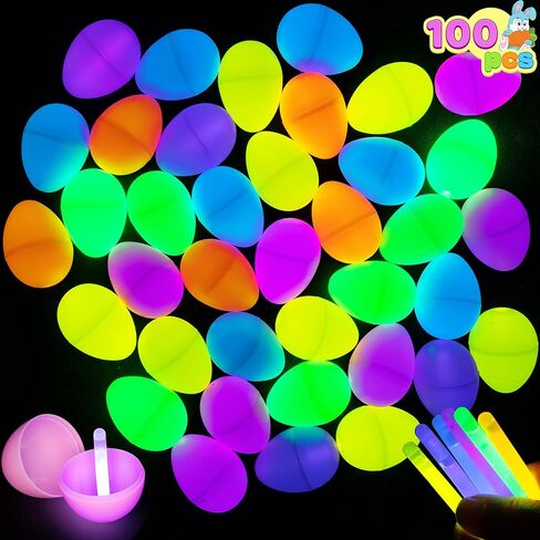 JOYIN 100 Pcs Easter Eggs with 150 Pcs Mini Glow Sticks for Kids Glow-in-The-Dark Basket Stuffers Fillers Gift, Easter Eggs Hunt Game Party Favors Classroom Decorations Supplies in Saudi Arabia