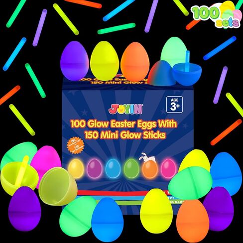 JOYIN 100 Pcs Easter Eggs with 150 Pcs Mini Glow Sticks for Kids Glow-in-The-Dark Basket Stuffers Fillers Gift, Easter Eggs Hunt Game Party Favors Classroom Decorations Supplies in Saudi Arabia