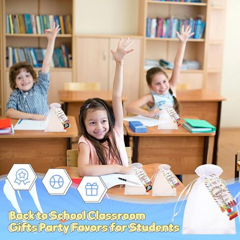 72 PCS 24 تعود إلى الهدايا المدرسية للطلاب ، اليوم الأول من هدايا المدارس للطلاب مجموعة مفاتيح مع العلامات وأكياس الأورجانزا لصالح حفلات الفصول الدراسية جودي كيس كيس in Saudi Arabia