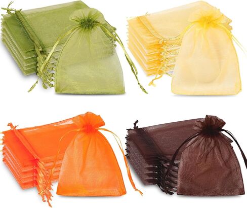 Whaline 120 Pcs Fall Organza Bags Drawstring Orange Yellow Green Brown Autumn Holiday Gift Bags Thanksgiving Jewelry Gift Bags Candy Goodies Treat Bags for Wedding Baby Shower Birthday Party Favor in Saudi Arabia