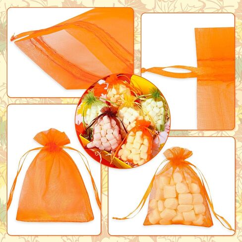 Whaline 120 Pcs Fall Organza Bags Drawstring Orange Yellow Green Brown Autumn Holiday Gift Bags Thanksgiving Jewelry Gift Bags Candy Goodies Treat Bags for Wedding Baby Shower Birthday Party Favor in Saudi Arabia