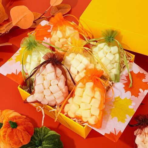 Whaline 120 Pcs Fall Organza Bags Drawstring Orange Yellow Green Brown Autumn Holiday Gift Bags Thanksgiving Jewelry Gift Bags Candy Goodies Treat Bags for Wedding Baby Shower Birthday Party Favor in Saudi Arabia