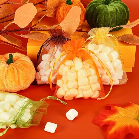 Whaline 120 Pcs Fall Organza Bags Drawstring Orange Yellow Green Brown Autumn Holiday Gift Bags Thanksgiving Jewelry Gift Bags Candy Goodies Treat Bags for Wedding Baby Shower Birthday Party Favor in Saudi Arabia