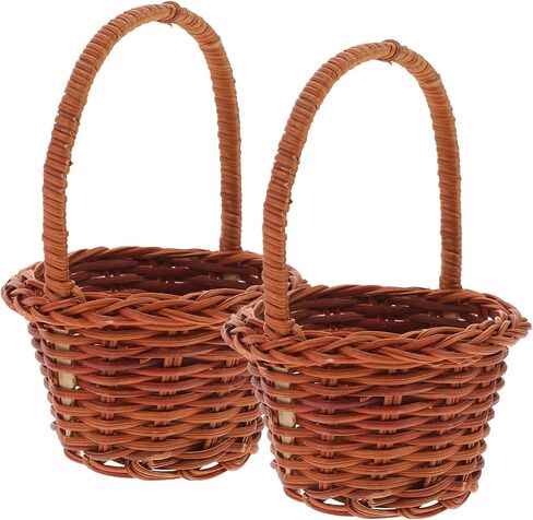 2Pcs Mini Woven with Handle, Tiny Candy Rattan Basket, Dollhouse urniture Props for Home Decor, DIY Crafts, 3.14 x 3.14 x 1.96 Inch in Saudi Arabia