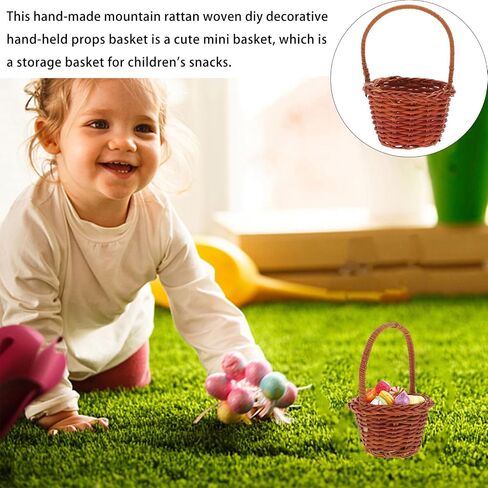 2Pcs Mini Woven with Handle, Tiny Candy Rattan Basket, Dollhouse urniture Props for Home Decor, DIY Crafts, 3.14 x 3.14 x 1.96 Inch in Saudi Arabia