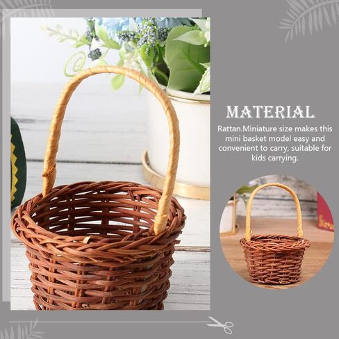 2Pcs Mini Woven with Handle, Tiny Candy Rattan Basket, Dollhouse urniture Props for Home Decor, DIY Crafts, 3.14 x 3.14 x 1.96 Inch in Saudi Arabia