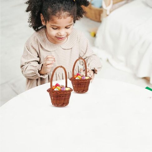 2Pcs Mini Woven with Handle, Tiny Candy Rattan Basket, Dollhouse urniture Props for Home Decor, DIY Crafts, 3.14 x 3.14 x 1.96 Inch in Saudi Arabia