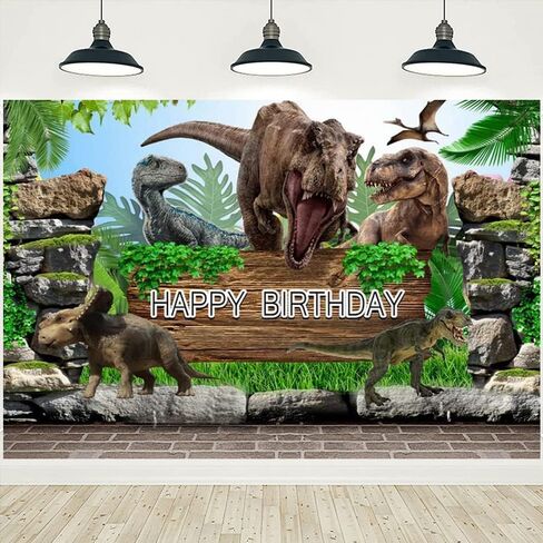 Dinosaur Theme Birthday Backdrop Banner - Happy Birthday Photography Background - Tropical Jungle World Party Backdrop for Children in Saudi Arabia