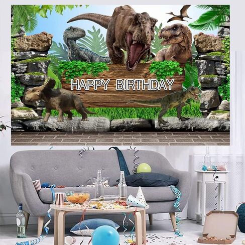 Dinosaur Theme Birthday Backdrop Banner - Happy Birthday Photography Background - Tropical Jungle World Party Backdrop for Children in Saudi Arabia