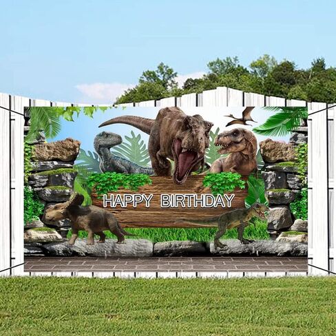 Dinosaur Theme Birthday Backdrop Banner - Happy Birthday Photography Background - Tropical Jungle World Party Backdrop for Children in Saudi Arabia