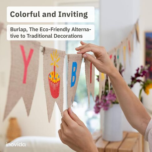 76 Letters DIY Pennant Banner – 13 ft Reusable Jute Garland with Stick-On Letters – Customizable Fabric Bunting for Messages Like Happy Birthday, Welcome Home, Just Married – by Inovida in Kuwait