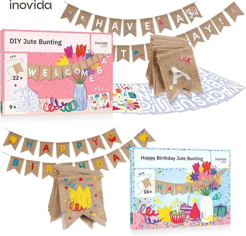 76 Letters DIY Pennant Banner – 13 ft Reusable Jute Garland with Stick-On Letters – Customizable Fabric Bunting for Messages Like Happy Birthday, Welcome Home, Just Married – by Inovida in Kuwait