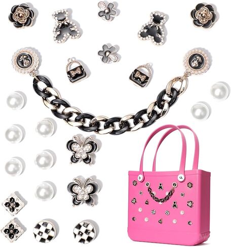 Bling Rhinestones Charms for Beach Totes, Bear, Butterfly, Flower Pearl Accessories Charms for Rubber Bag, Insert Chains for Beach Handbags in Kuwait