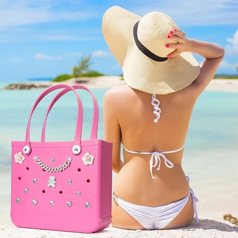 Bling Rhinestones Charms for Beach Totes, Bear, Butterfly, Flower Pearl Accessories Charms for Rubber Bag, Insert Chains for Beach Handbags in Kuwait