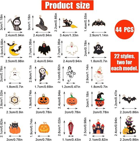 44pcs قلادة هالوين ، سحر DIY Black Cat Bats Ghost Pumpkin Patterns Multi-Color Monamel Charms for Jewelry Making Occy in Saudi Arabia