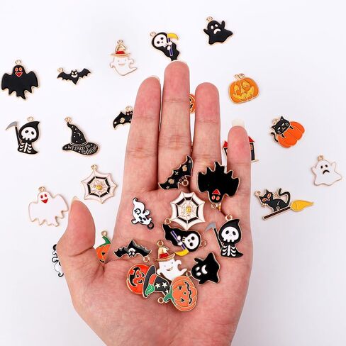 44pcs قلادة هالوين ، سحر DIY Black Cat Bats Ghost Pumpkin Patterns Multi-Color Monamel Charms for Jewelry Making Occy in Saudi Arabia