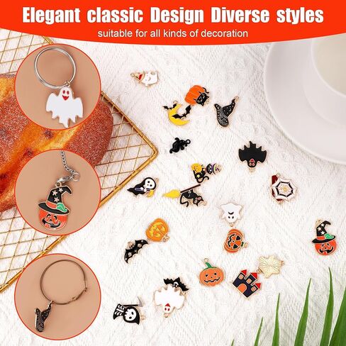 44pcs قلادة هالوين ، سحر DIY Black Cat Bats Ghost Pumpkin Patterns Multi-Color Monamel Charms for Jewelry Making Occy in Saudi Arabia