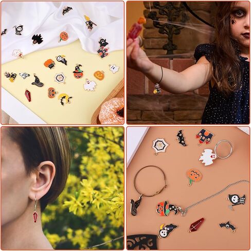 44pcs قلادة هالوين ، سحر DIY Black Cat Bats Ghost Pumpkin Patterns Multi-Color Monamel Charms for Jewelry Making Occy in Saudi Arabia