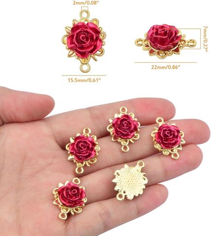 20pcs KC Golden Plated Red Rose Charms Connectors Alloy Lovely 3D Roseflower Shape Dangle Pendants with Double Holes for DIY Necklaces Earrings Jewelry Making Valentine's Gifts in Saudi Arabia