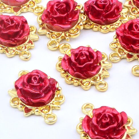 20pcs KC Golden Plated Red Rose Charms Connectors Alloy Lovely 3D Roseflower Shape Dangle Pendants with Double Holes for DIY Necklaces Earrings Jewelry Making Valentine's Gifts in Saudi Arabia