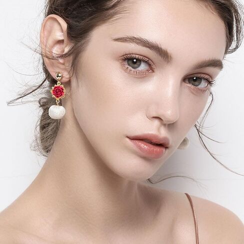 20pcs KC Golden Plated Red Rose Charms Connectors Alloy Lovely 3D Roseflower Shape Dangle Pendants with Double Holes for DIY Necklaces Earrings Jewelry Making Valentine's Gifts in Saudi Arabia