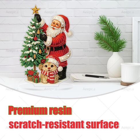 Aeepics DIY Christmas Diamond Art Tabletop Kit للبالغين ، وأكريليك سطح المكتب Diamonds طقم طقم مجموعة ، وقفا للرسوم الماسي للفنون (Santa Claus and Dog) in Kuwait