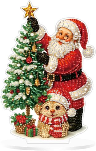 Aeepics DIY Christmas Diamond Art Tabletop Kit للبالغين ، وأكريليك سطح المكتب Diamonds طقم طقم مجموعة ، وقفا للرسوم الماسي للفنون (Santa Claus and Dog) in Kuwait