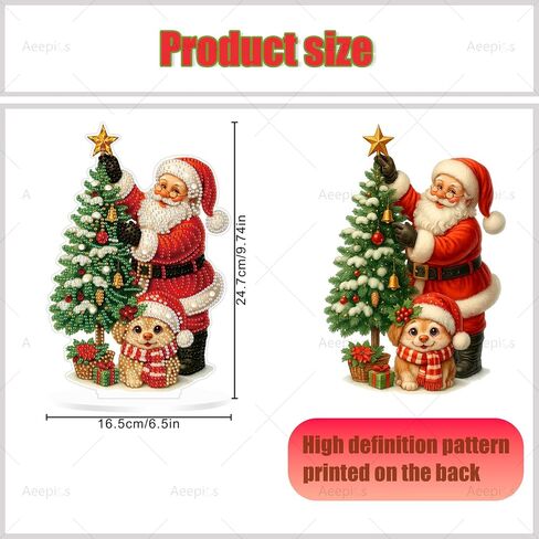 Aeepics DIY Christmas Diamond Art Tabletop Kit للبالغين ، وأكريليك سطح المكتب Diamonds طقم طقم مجموعة ، وقفا للرسوم الماسي للفنون (Santa Claus and Dog) in Kuwait