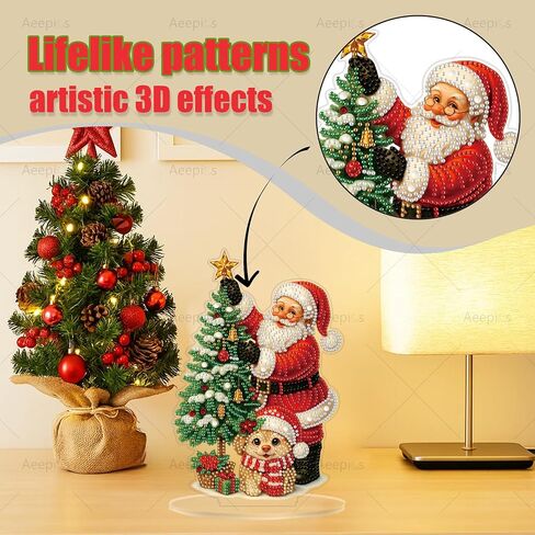 Aeepics DIY Christmas Diamond Art Tabletop Kit للبالغين ، وأكريليك سطح المكتب Diamonds طقم طقم مجموعة ، وقفا للرسوم الماسي للفنون (Santa Claus and Dog) in Kuwait