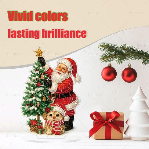 Aeepics DIY Christmas Diamond Art Tabletop Kit للبالغين ، وأكريليك سطح المكتب Diamonds طقم طقم مجموعة ، وقفا للرسوم الماسي للفنون (Santa Claus and Dog) in Kuwait
