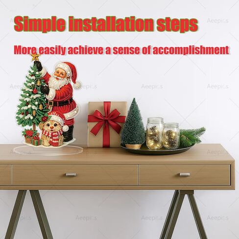 Aeepics DIY Christmas Diamond Art Tabletop Kit للبالغين ، وأكريليك سطح المكتب Diamonds طقم طقم مجموعة ، وقفا للرسوم الماسي للفنون (Santa Claus and Dog) in Kuwait