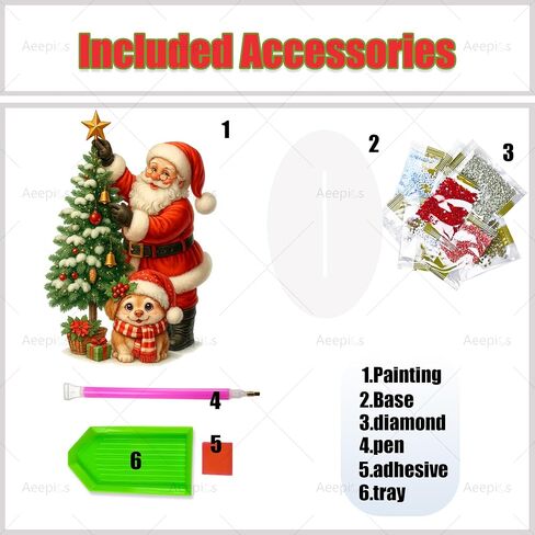 Aeepics DIY Christmas Diamond Art Tabletop Kit للبالغين ، وأكريليك سطح المكتب Diamonds طقم طقم مجموعة ، وقفا للرسوم الماسي للفنون (Santa Claus and Dog) in Kuwait