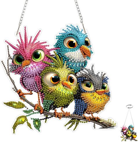 TOSTOG Diamond Art Hanging Kits for Adults, 5D Birds Diamond Painting for Adults Window Pendant, Special Shape Diamonds DIY Birds Diamond Painting Hanging Pendant Kit for Wall Decor Gift in Kuwait