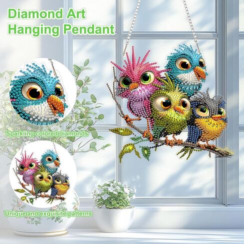 TOSTOG Diamond Art Hanging Kits for Adults, 5D Birds Diamond Painting for Adults Window Pendant, Special Shape Diamonds DIY Birds Diamond Painting Hanging Pendant Kit for Wall Decor Gift in Kuwait