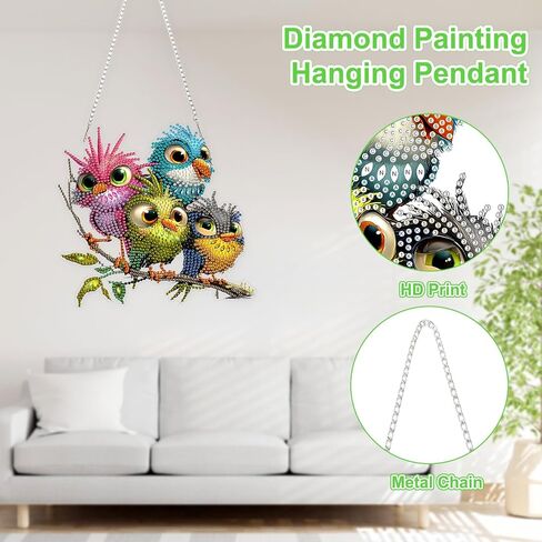 TOSTOG Diamond Art Hanging Kits for Adults, 5D Birds Diamond Painting for Adults Window Pendant, Special Shape Diamonds DIY Birds Diamond Painting Hanging Pendant Kit for Wall Decor Gift in Kuwait