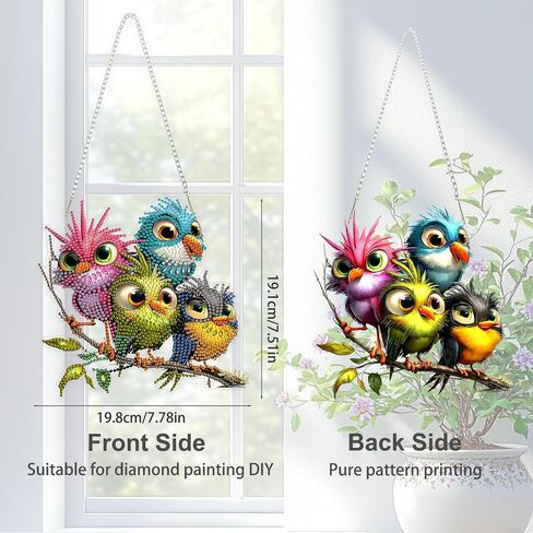 TOSTOG Diamond Art Hanging Kits for Adults, 5D Birds Diamond Painting for Adults Window Pendant, Special Shape Diamonds DIY Birds Diamond Painting Hanging Pendant Kit for Wall Decor Gift in Kuwait