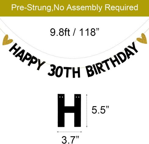 HAPPY 30TH BIRTHDAY Banner,Pre-Strung,Black Paper Glitter Party Decorations for 30 Years Old 30TH Birthday Party Supplies Letters Black ZHAOFEIHN in Saudi Arabia