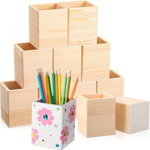 12 حزمة DIY الحامل الخشبي للقلم الرصاص للحرف المكتبية ، حامل حامل سطح المكتب ، حرفة قلم خشبية غير مكتملة لمستلزمات DIY محلية الصنع (الرباعية) in Saudi Arabia