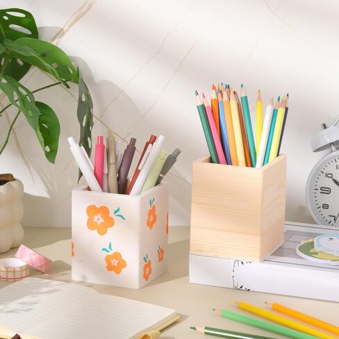 12 حزمة DIY الحامل الخشبي للقلم الرصاص للحرف المكتبية ، حامل حامل سطح المكتب ، حرفة قلم خشبية غير مكتملة لمستلزمات DIY محلية الصنع (الرباعية) in Saudi Arabia