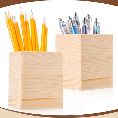 12 حزمة DIY الحامل الخشبي للقلم الرصاص للحرف المكتبية ، حامل حامل سطح المكتب ، حرفة قلم خشبية غير مكتملة لمستلزمات DIY محلية الصنع (الرباعية) in Saudi Arabia
