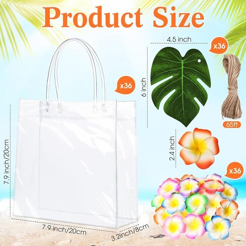 Wesnoy 24 Set Hawaiian Tropical Gift Bags Bulk Luau Party Bachelorette Clear Gift Goodie Bag with Handle, Artificial Palm Leaves Hibiscus Flower, Hawaiian Party Favor for Wedding Bridesmaid Supplies in Saudi Arabia
