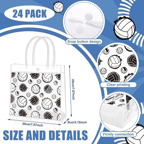 HyqehrtYazc 24 Pcs Volleyball Goodie Bags Bulk PVC Clear Volleyball Gifts Bag with Handles Snack Pouch for Sport Theme Birthday Party Favor in Saudi Arabia