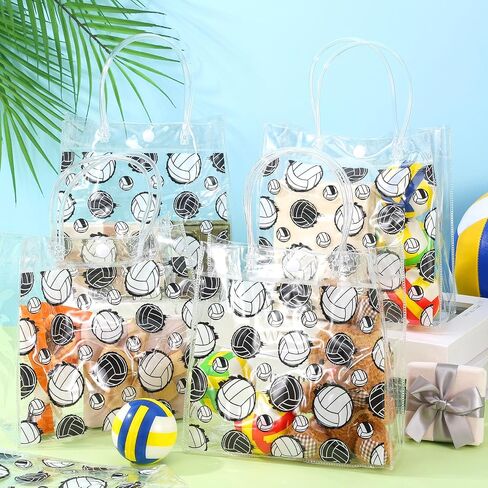 HyqehrtYazc 24 Pcs Volleyball Goodie Bags Bulk PVC Clear Volleyball Gifts Bag with Handles Snack Pouch for Sport Theme Birthday Party Favor in Saudi Arabia