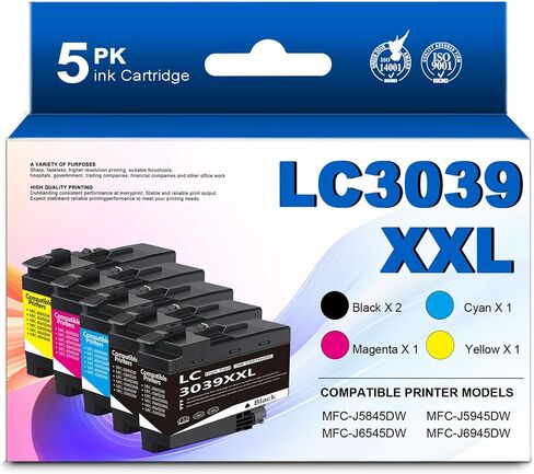 LC3039 LC3039XXL (5Pack, BK/C/M/Y) Ultra High Yield Ink Cartridges Replacement for Brother LC3037 XXL LC3039 Work for MFC-J5945DW MFC-J6945DW MFC-J6545DW MFC-J5845DW Printer in Saudi Arabia