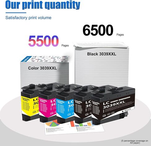 LC3039 LC3039XXL (5Pack, BK/C/M/Y) Ultra High Yield Ink Cartridges Replacement for Brother LC3037 XXL LC3039 Work for MFC-J5945DW MFC-J6945DW MFC-J6545DW MFC-J5845DW Printer in Saudi Arabia