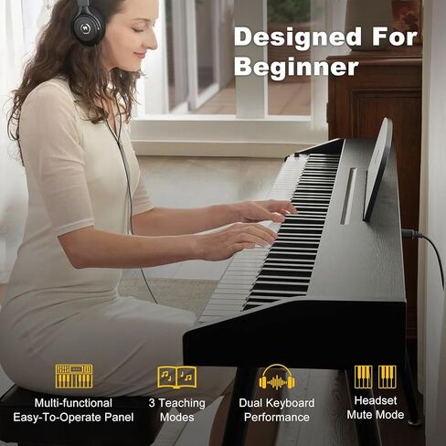 MUSTAR بيانو رقمي 88 مفتاحًا شبه مرجح للمبتدئين، 88 مفتاحًا بيانو لوحة مفاتيح مرجحة مع حامل، لوحة مفاتيح بيانو كهربائية كاملة الحجم 88 مفتاحًا، 129 صوتًا، حافظة، دواسة مستدامة، USB MIDI، أسود in Kuwait