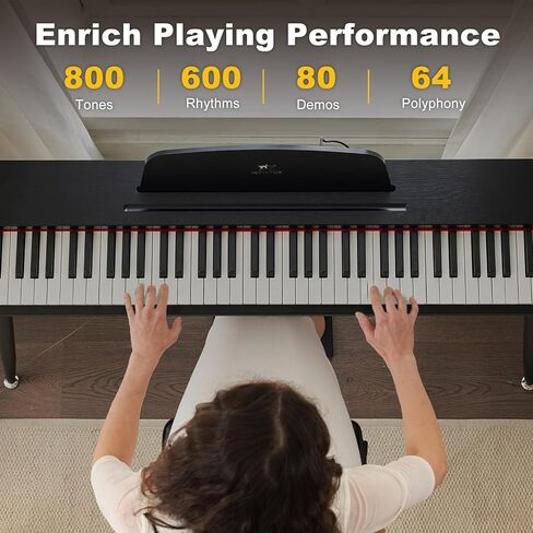 MUSTAR بيانو رقمي 88 مفتاحًا شبه مرجح للمبتدئين، 88 مفتاحًا بيانو لوحة مفاتيح مرجحة مع حامل، لوحة مفاتيح بيانو كهربائية كاملة الحجم 88 مفتاحًا، 129 صوتًا، حافظة، دواسة مستدامة، USB MIDI، أسود in Kuwait