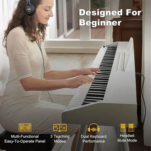 MUSTAR Digital Piano 88 Key Semi Weighted for Beginners, 88 Key Weighted Keyboard Piano with Stand, Full Size Electric Piano Keyboard 88 Keys, 129 Voices, Case, Sustain Pedal, USB MIDI, Black in Kuwait