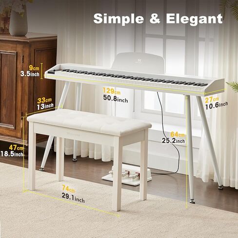 MUSTAR Digital Piano 88 Key Semi Weighted for Beginners, 88 Key Weighted Keyboard Piano with Stand, Full Size Electric Piano Keyboard 88 Keys, 129 Voices, Case, Sustain Pedal, USB MIDI, Black in Kuwait